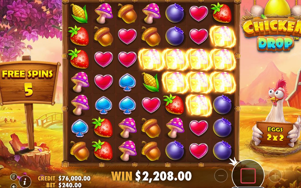 Free Spins round showing egg drop and upgrades